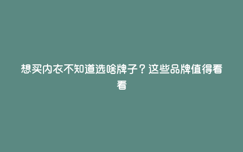 想买内衣不知道选啥牌子?这些品牌值得看看 想买内衣不知道选啥牌子?这些品牌值得看看