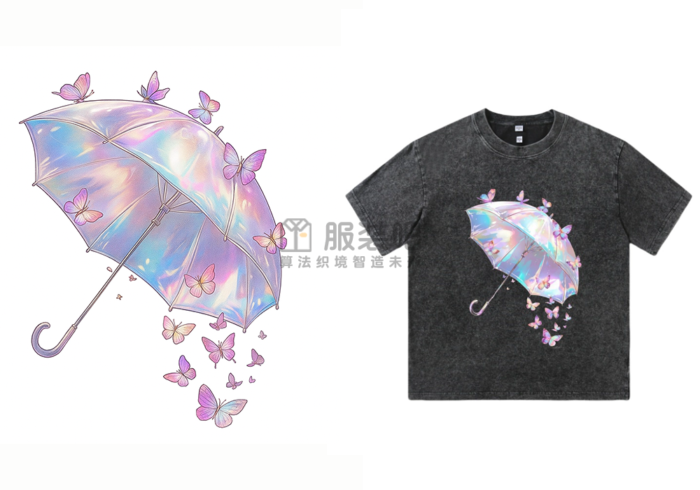雨伞印花图案素材做旧复古T恤设计素材