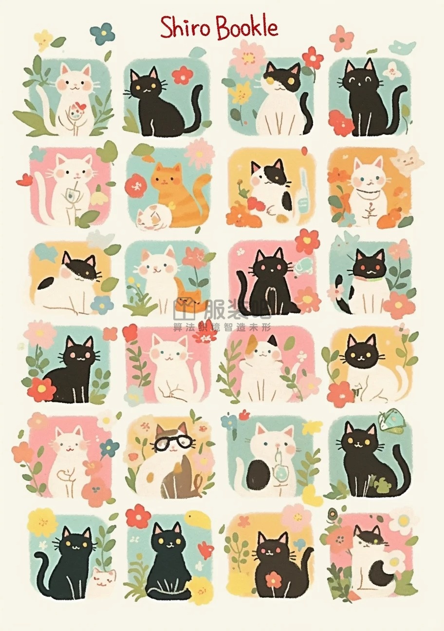 和风猫阵拼图,柔彩方块AI印花(浮世绘灵感生成|童装家居服应用) 和风猫阵拼图,柔彩方块AI印花(浮世绘灵感生成|童装家居服应用)