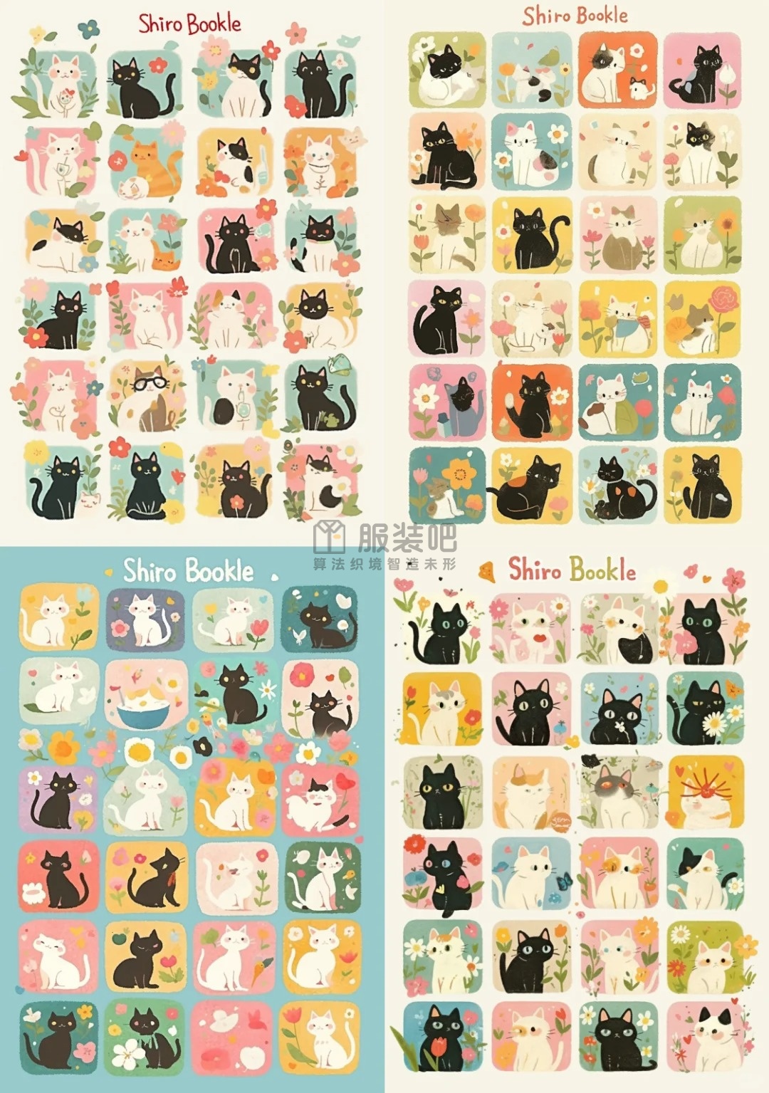 和风猫阵拼图,柔彩方块AI印花(浮世绘灵感生成|童装家居服应用) 和风猫阵拼图,柔彩方块AI印花(浮世绘灵感生成|童装家居服应用)