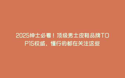 2025绅士必看!顶级男士皮鞋品牌TOP15权威,懂行的都在关注这些 2025绅士必看!顶级男士皮鞋品牌TOP15权威,懂行的都在关注这些