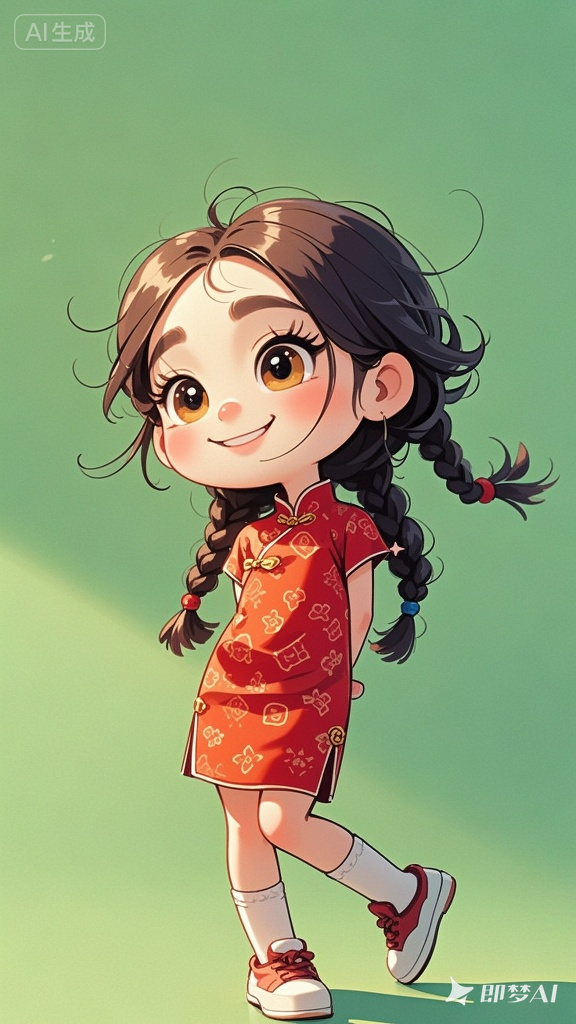 治愈系线描卡通女孩：逆光Q版国风插画（简约唐装印花设计素材）