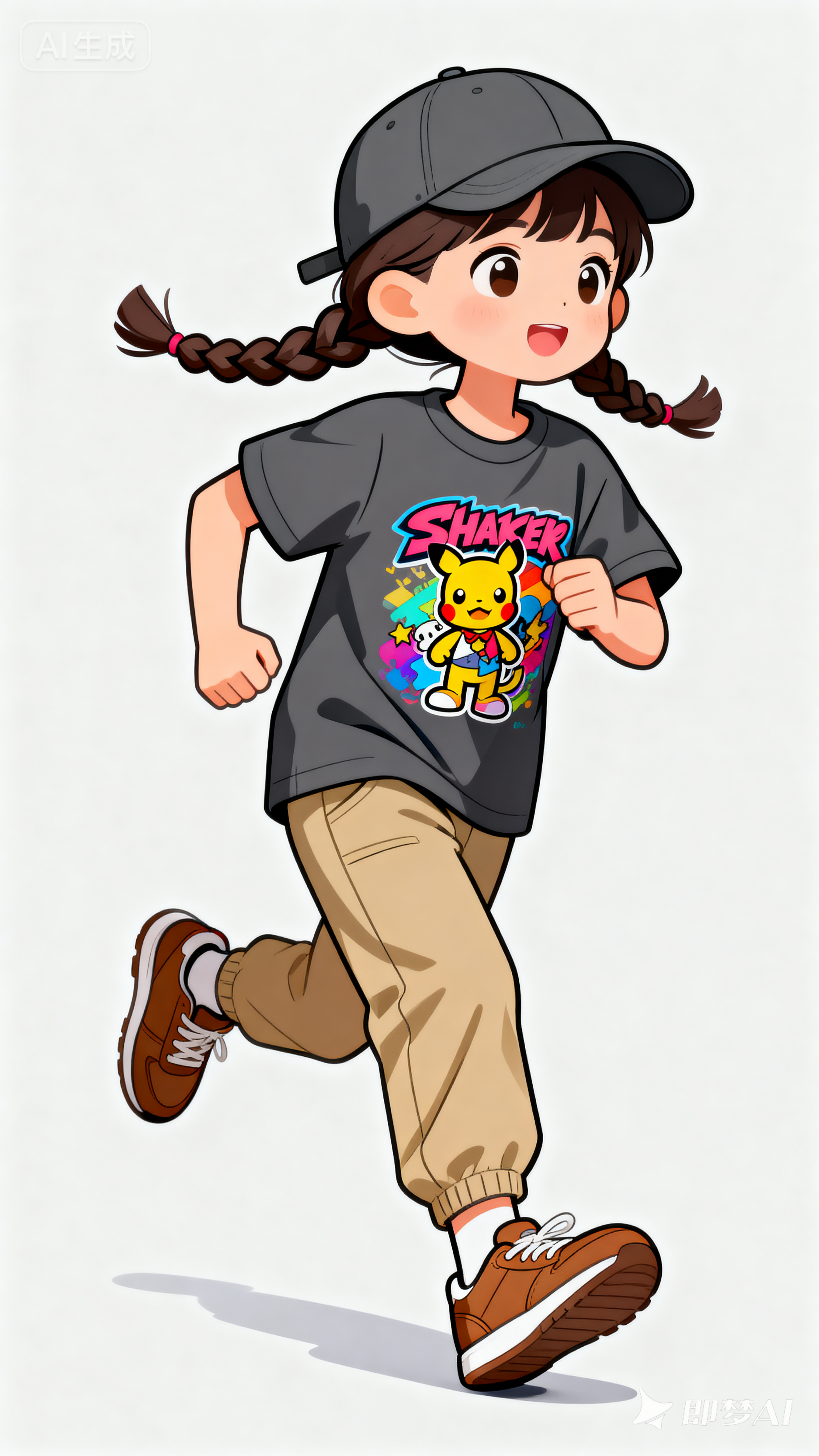 多色彩动漫人物印花：双麻花辫卡通女孩（童装卫衣矢量图案素材）