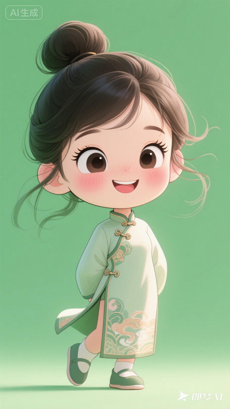 治愈系线描卡通女孩：逆光Q版国风插画（简约唐装印花设计素材）