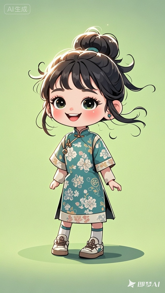 治愈系线描卡通女孩：逆光Q版国风插画（简约唐装印花设计素材）