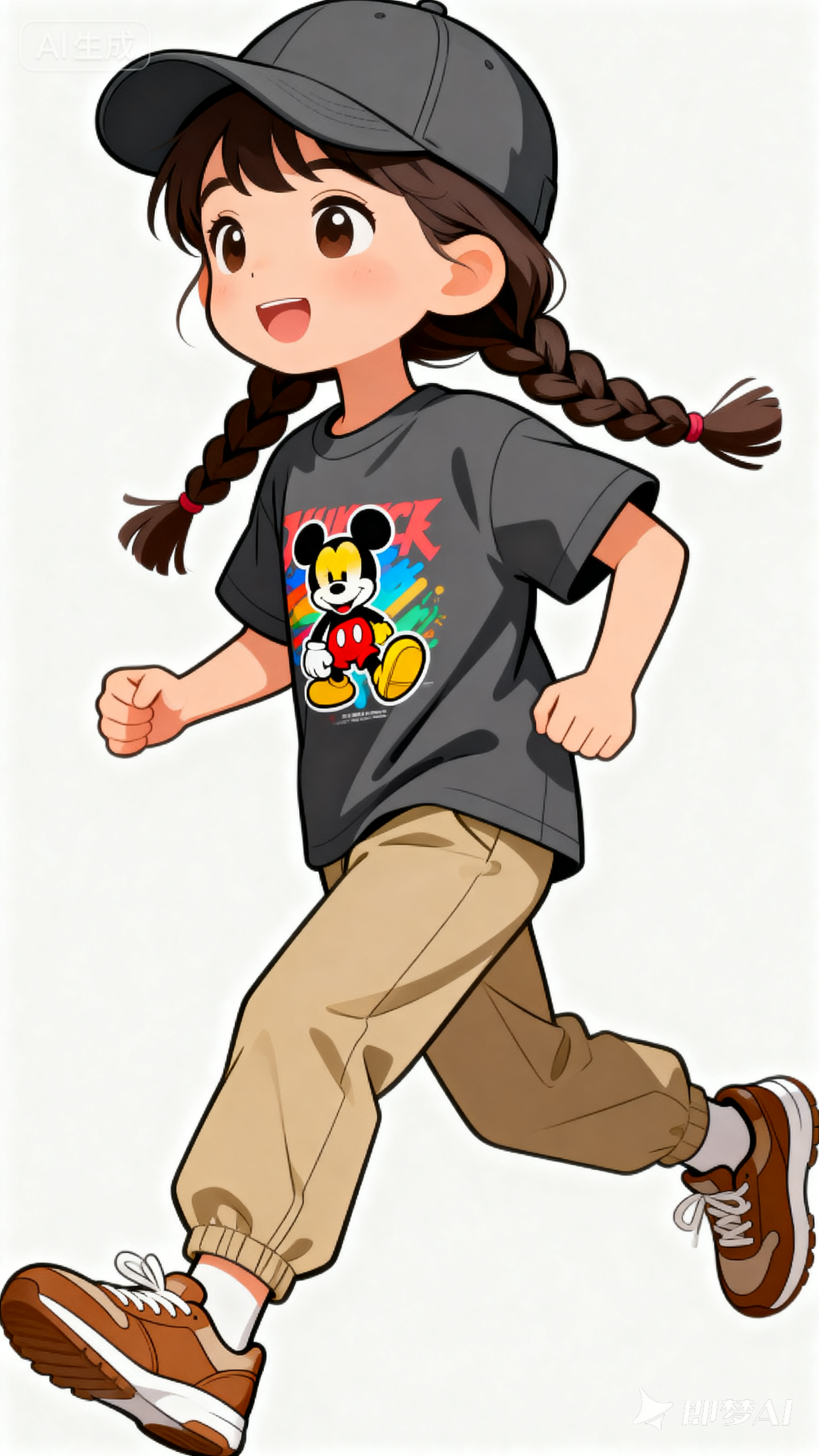 多色彩动漫人物印花：双麻花辫卡通女孩（童装卫衣矢量图案素材）